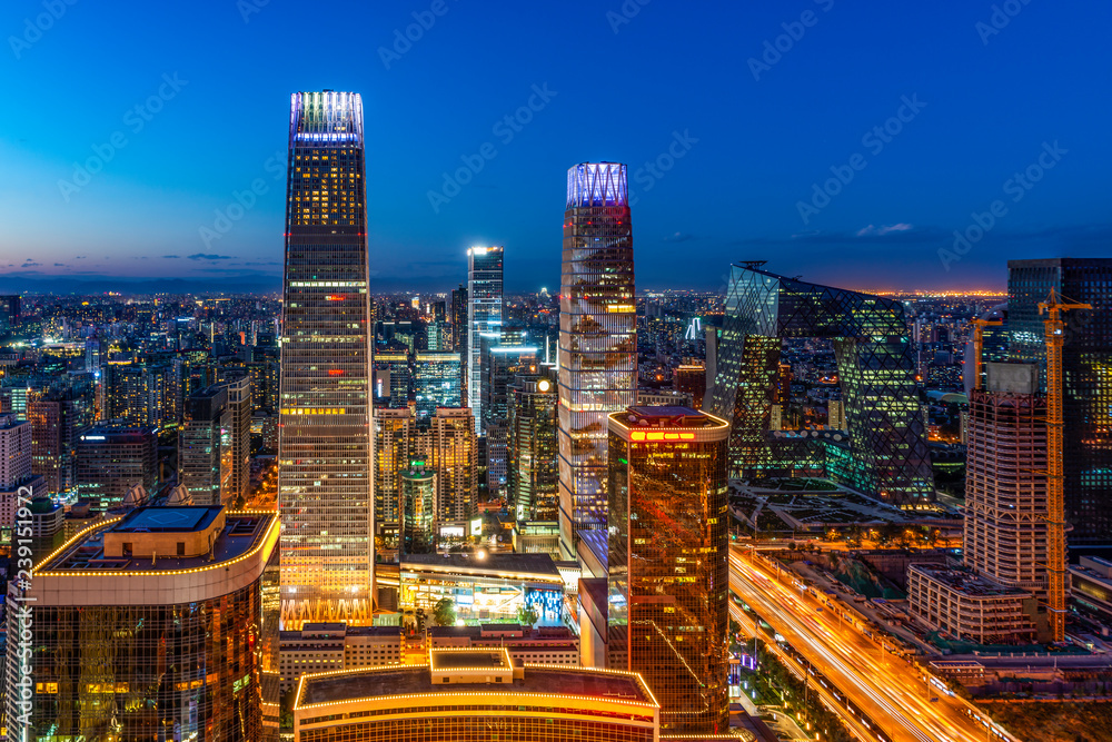中国北京，中央商务区的天际线。