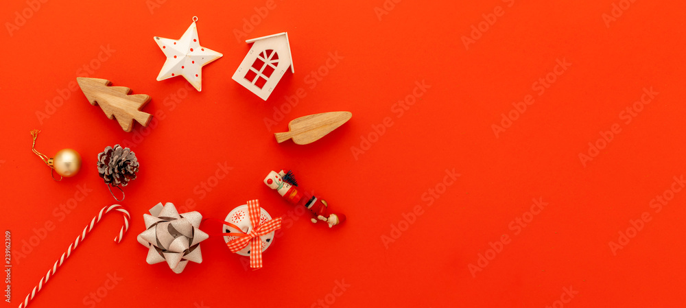 圣诞夜节日装饰物品红色f的节日庆祝背景创意概念