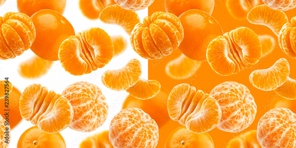 Mandarine无缝图案，橘红色，克莱门汀隔离在白色背景上