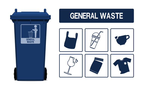 Set of general waste icon on transparent background