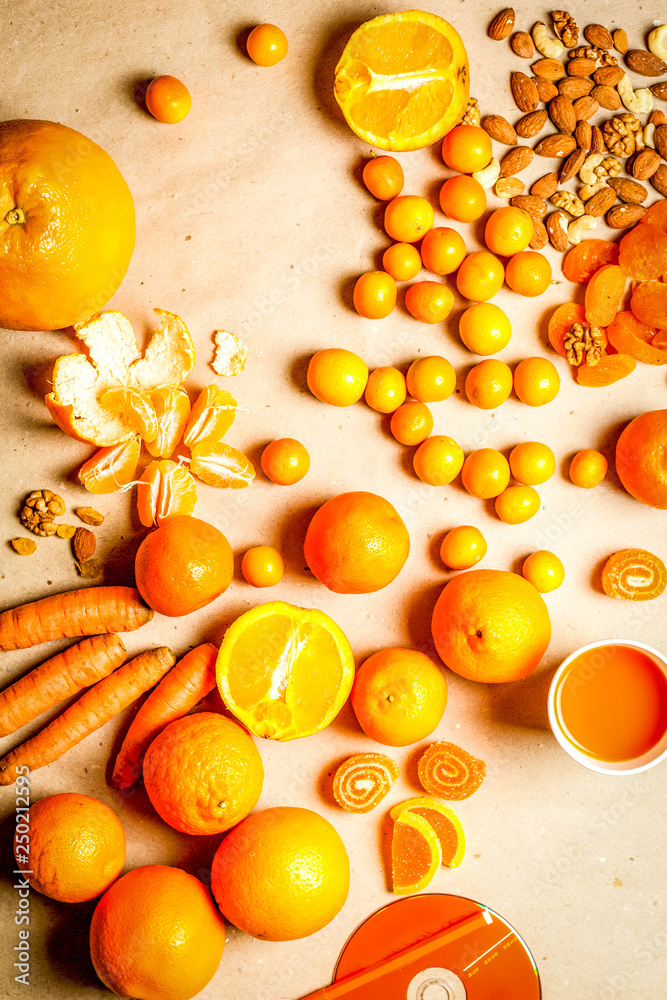 The composition of the orange fruits and vegetables