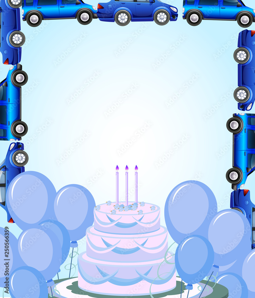 blue birthday card with cars and cake