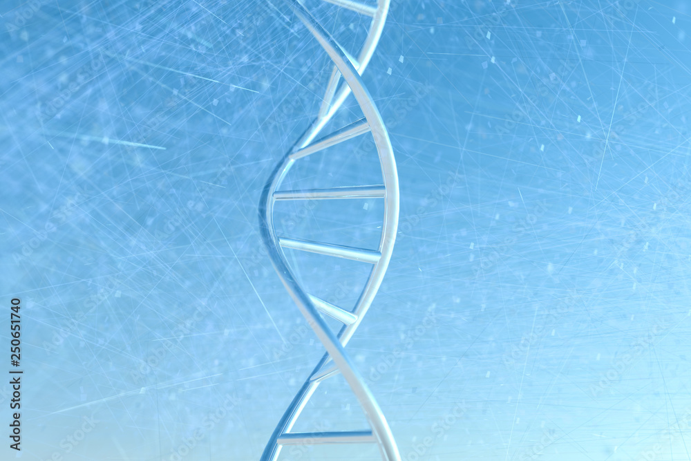 3d渲染，蓝色背景的DNA