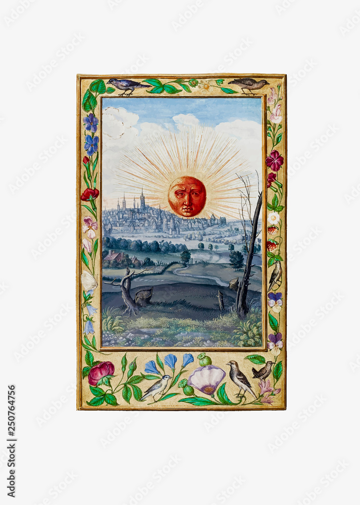 中世纪太阳与面部艺术作品