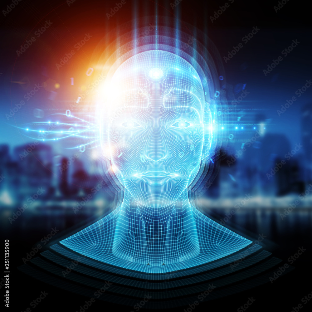 机器人半机械人头部人工智能学习3D渲染