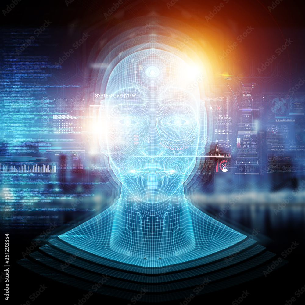 机器人半机械人头部人工智能学习3D渲染