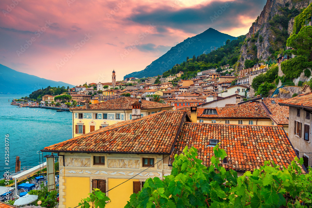 Cityscape panorama of Limone sul Garda, Lombardy region, Italy, Europe