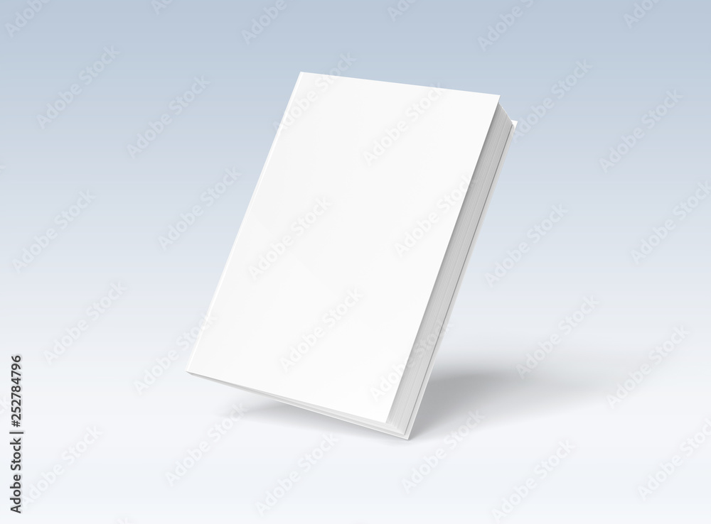 漂浮在白色3D渲染图上的空白精装书实物模型
