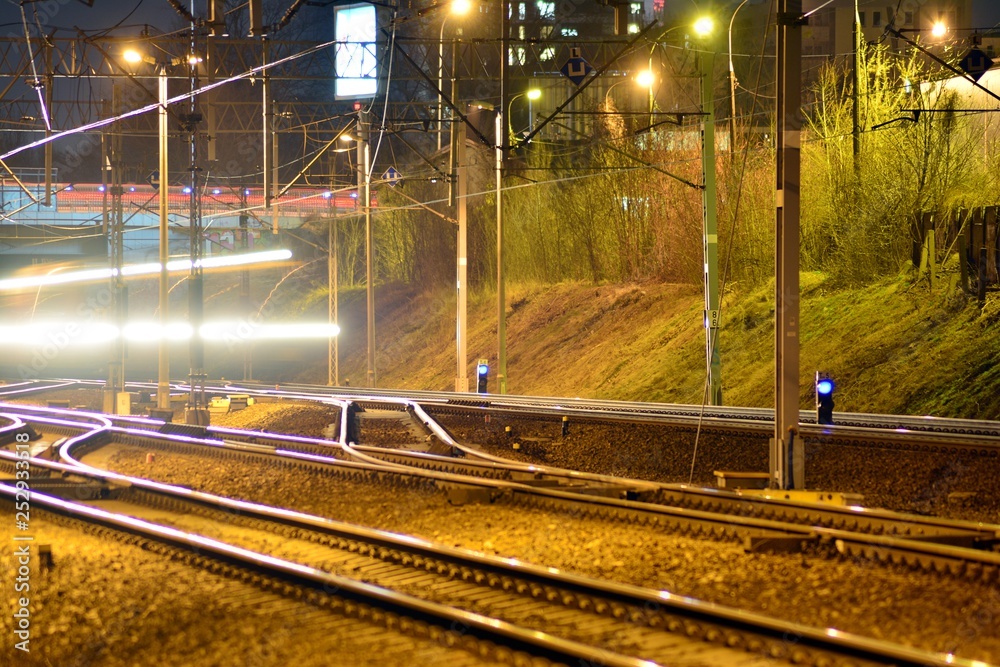 Trains in motion on long exposure at night 