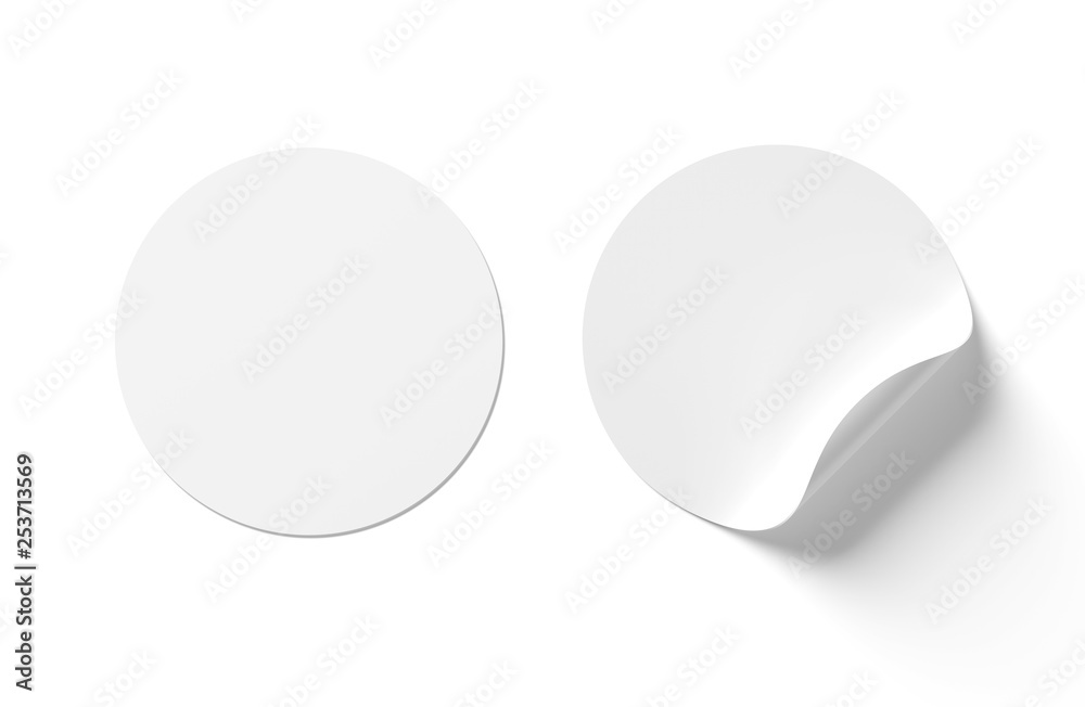 Blank curled sticker mockup isolated on white 3D rendering