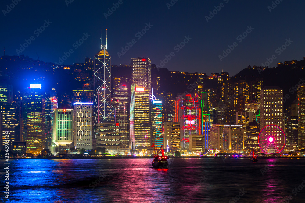 Hong Kong at Night at Victoria Harbor.
