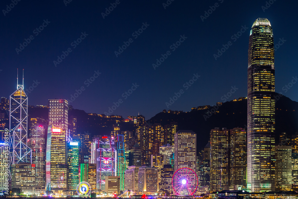 维多利亚港香港之夜