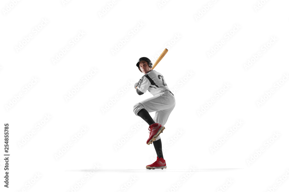 棒球运动员被隔离在白色球衣上。