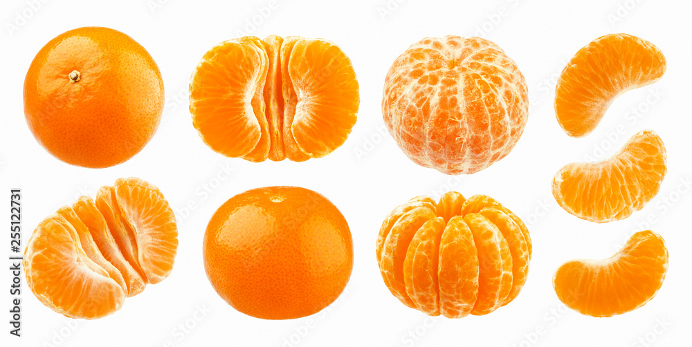 Mandarine，tangerine，clementine在白色背景下分离。收藏