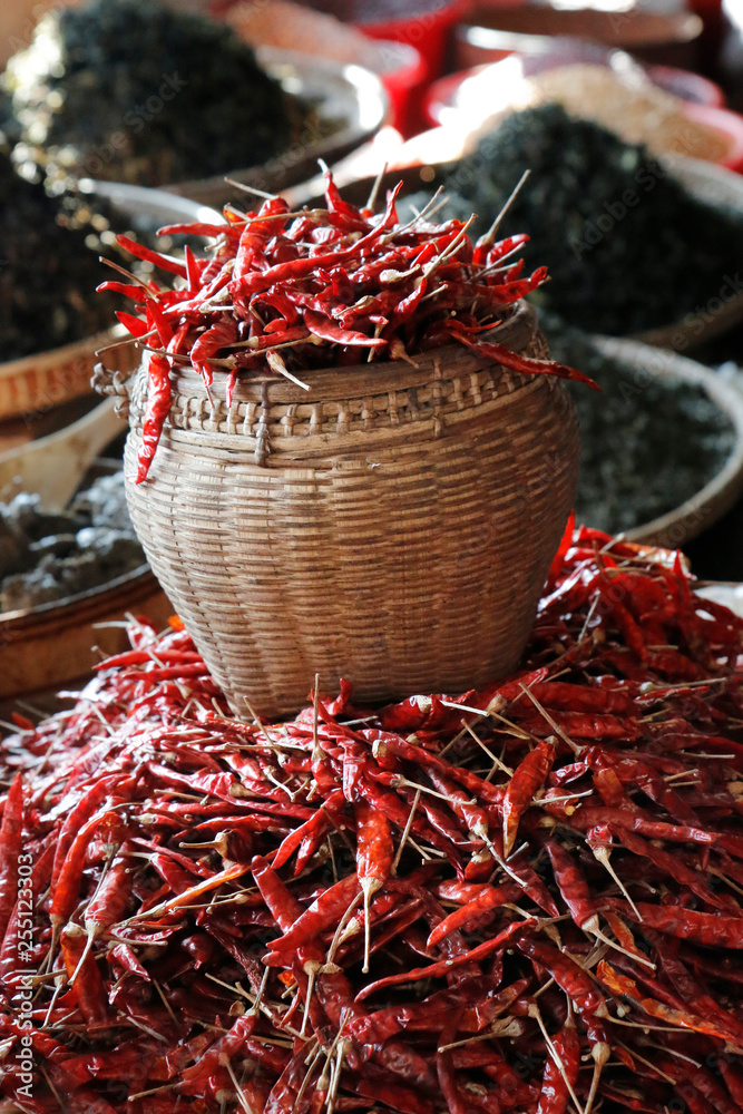 Basket of dried chili pepper