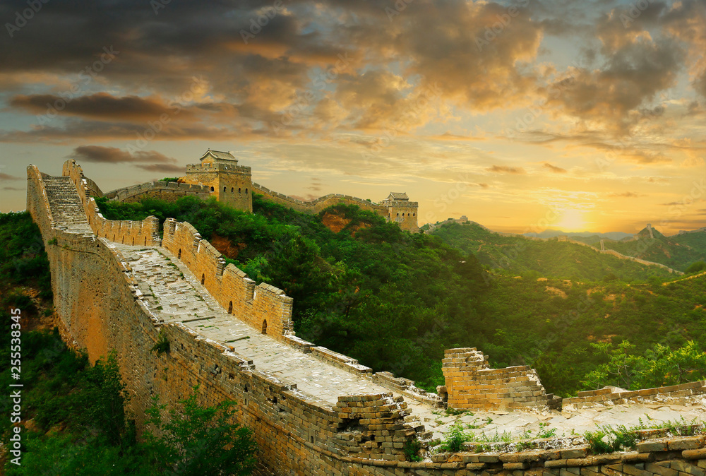 Sunset on the great wall of China,Jinshanling	