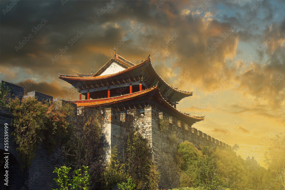 sunset on the wall,fortification of the old city of Dali ,yunan ,china
