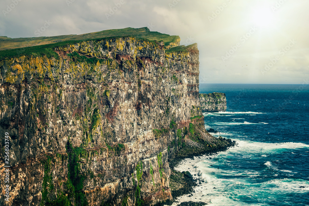 冰岛西峡湾雄伟的Latrabjarg悬崖。以观赏吸引游客的海雀而闻名