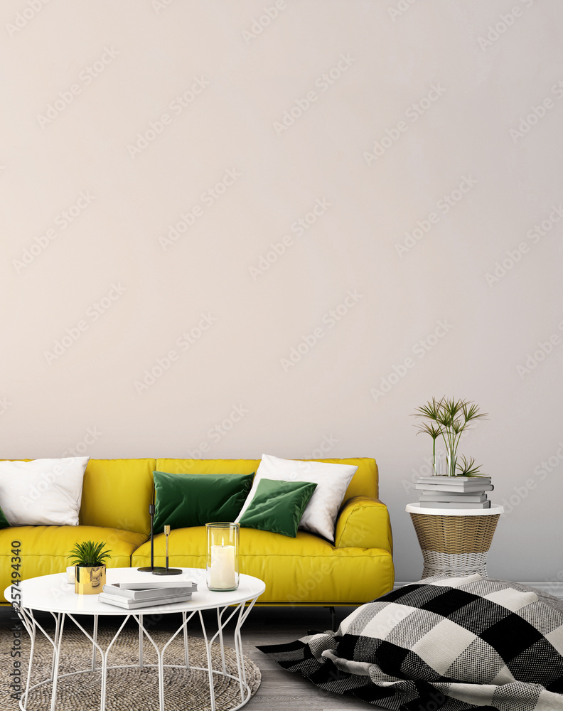 生活区或接待处的室内设计，配有扶手椅、植物、木地板和经典的墙壁ba