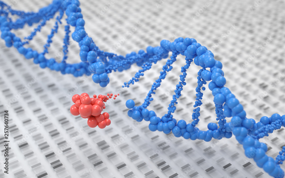基因工程和基因操作概念，三维渲染，概念图像。