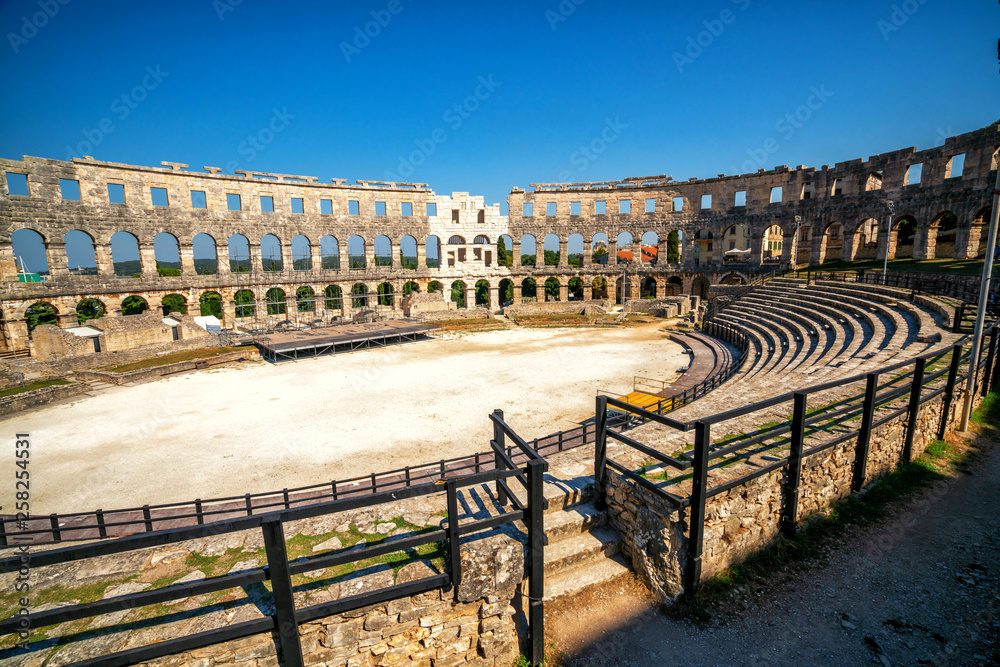 The Pula Arena is the famous Roman amphitheater in Pula, Istria, Croatia, Europe. It was constructed