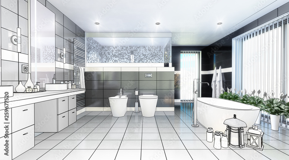 Luxury Bathroom (project) - 3d illustration