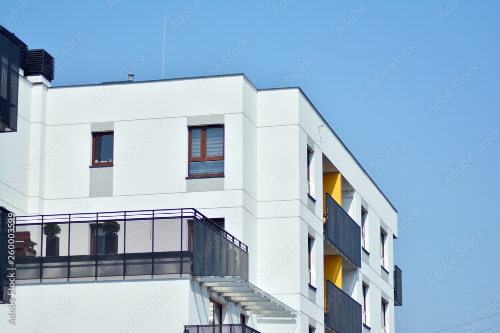 Modern european complex of apartment buildings. Fragment of a modern residential apartment building