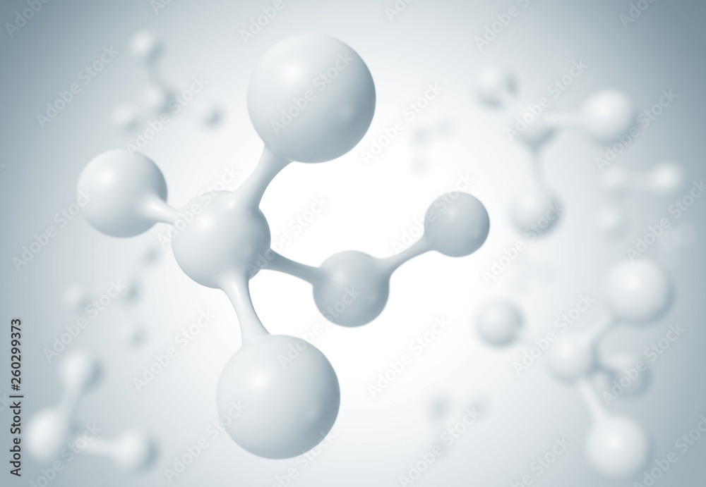 白色分子或原子，用于科学或医学背景的抽象清洁结构，三维插图。