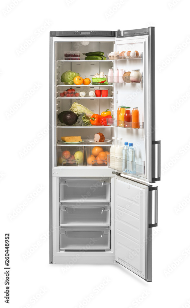 打开冰箱，里面装满了白底食物