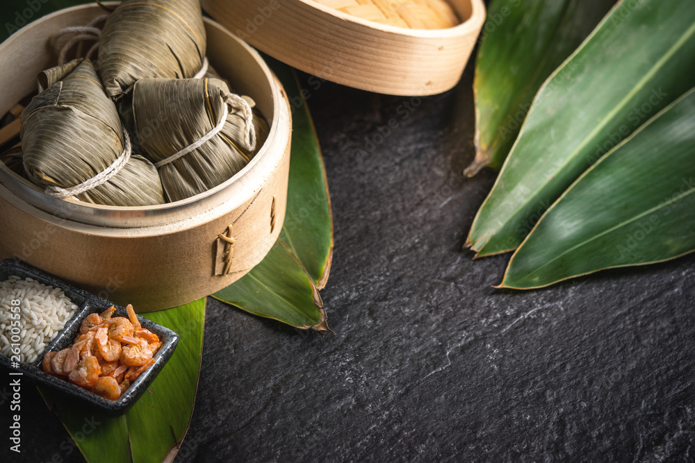 特写，复制空间，俯视图，著名的亚洲中国美味手工食品在龙舟（端武）fes