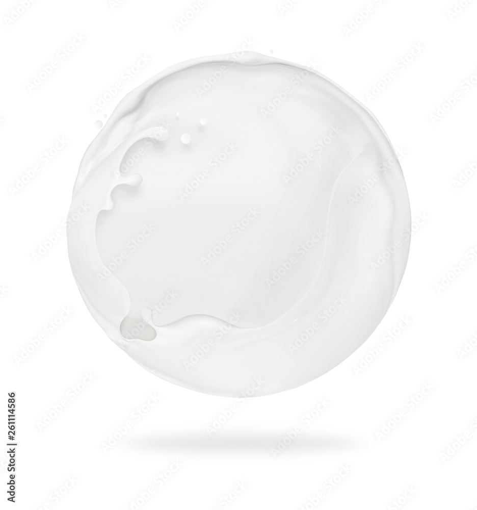飞溅的牛奶呈球形，在白色背景上隔离