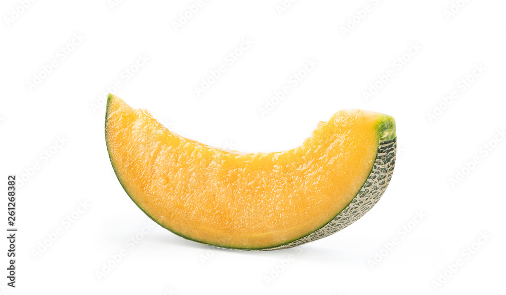 Close up, clipping path, cut out. Beautiful tasty rock cantaloup melon isolated on white background