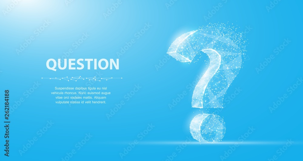 Question mark. 3d abstract vector isolated on blue with dots and stars. Ask symbol.