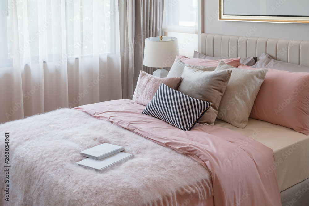 pink color tone beatiful bedroom