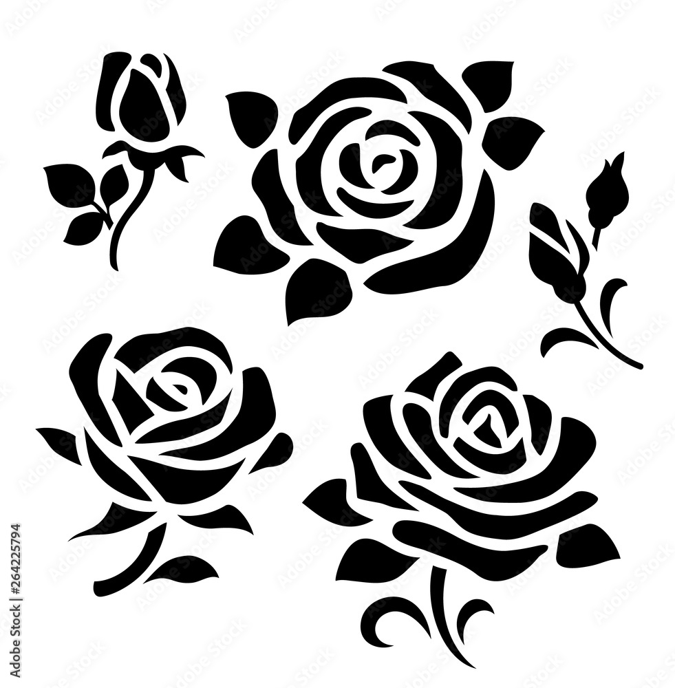 矢量套装装饰花。复古玫瑰和花蕾适合您的设计