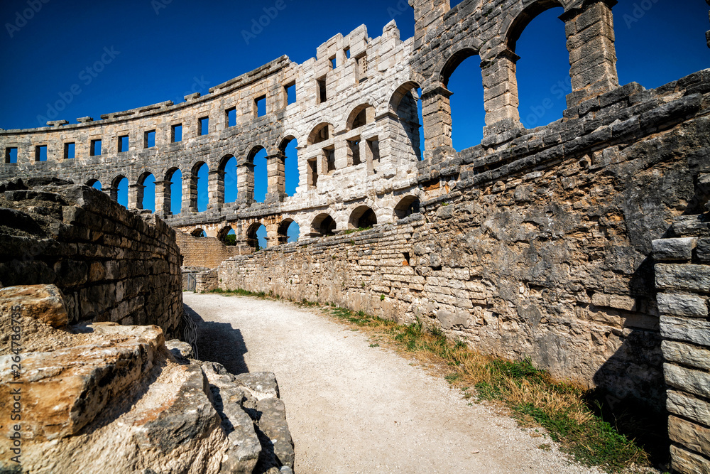 The Pula Arena is the famous Roman amphitheater in Pula, Istria, Croatia, Europe. It was constructed
