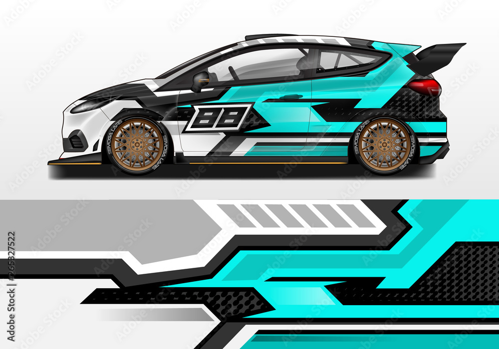 汽车贴膜设计矢量。用于车辆、赛车、拉力赛的图形抽象背景套件设计。