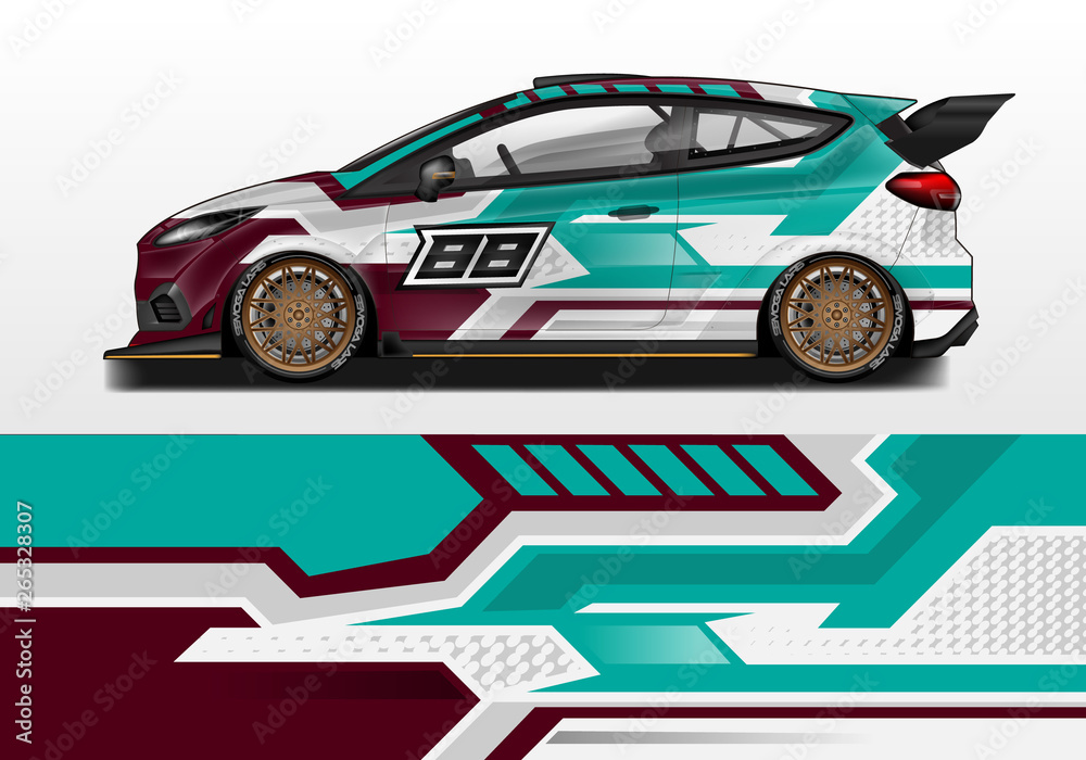Car wrap decal design vector. Graphic abstract background kit designs for vehicle, race car, rally, 