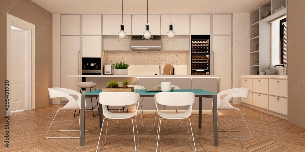 Interior of modern kitchen in white colors