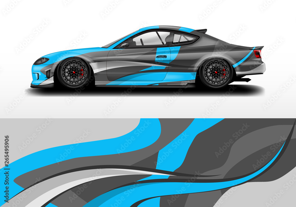 Car wrap graphic vector. Abstract stripe racing background kit designs for wrap vehicle, race car, r