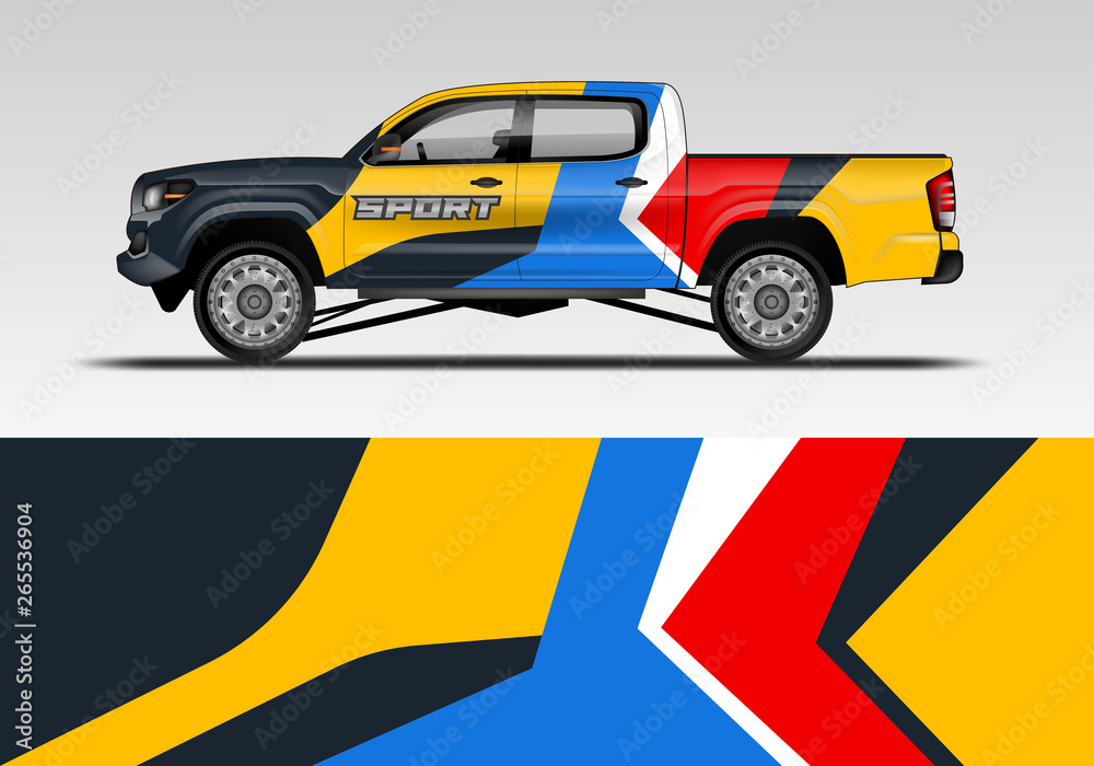 Racing car decal wrap vector designs. Truck and cargo van decal, company , rally, drift . Eps 10 