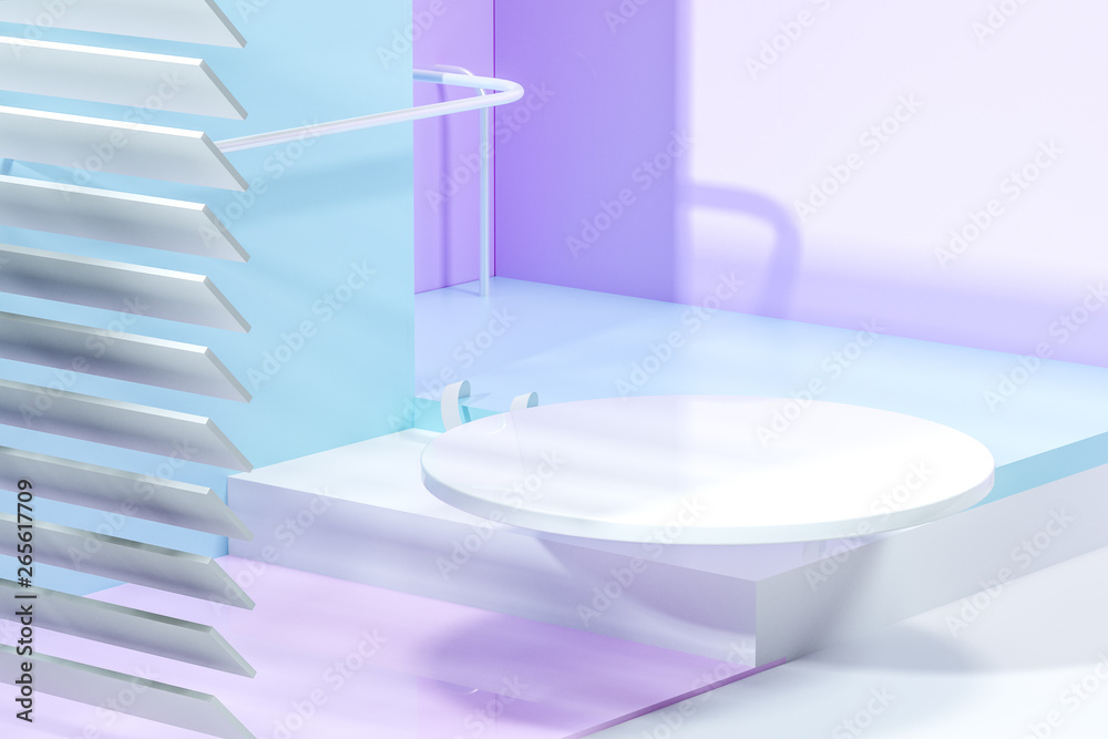 3d rendering, relaxing tint color room with creative shapes.
