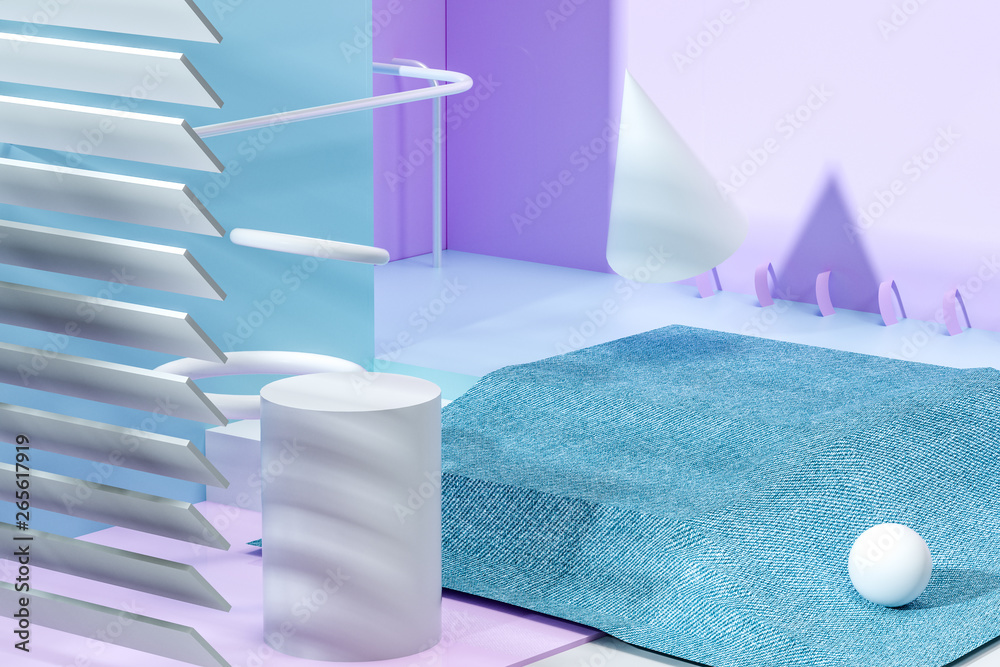 3d rendering, relaxing tint color room with creative shapes.