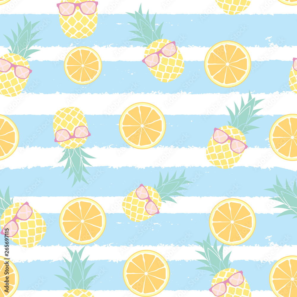 Tropic fruit Pineapple and orange seamless pattern background design. Vector Illustration