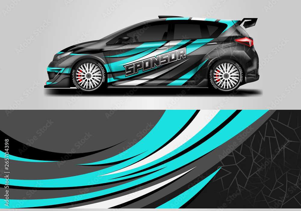 Car wrap livery decal vector , supercar, rally, drift . Graphic abstract stripe racing background . 