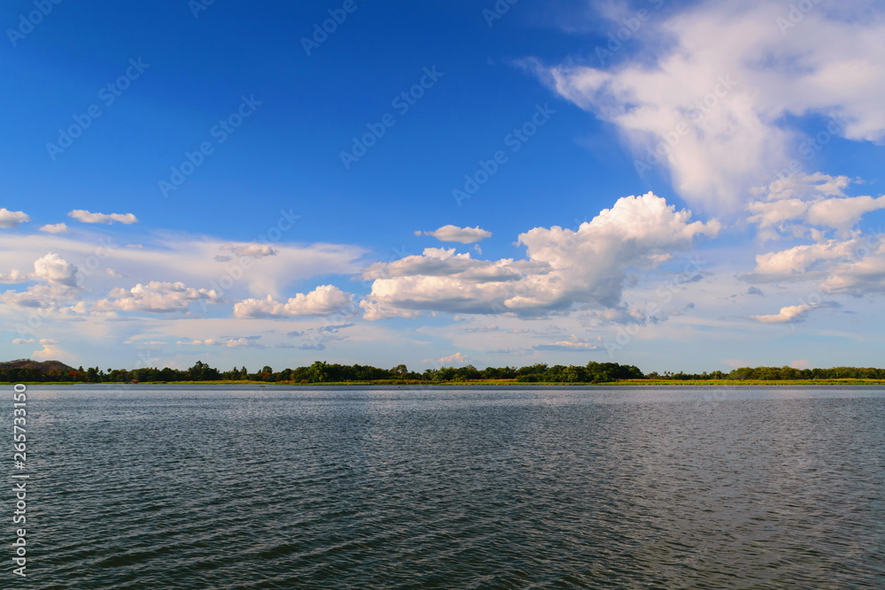 The sky with clouds and rivers on a day with beautiful sunshine and nature.