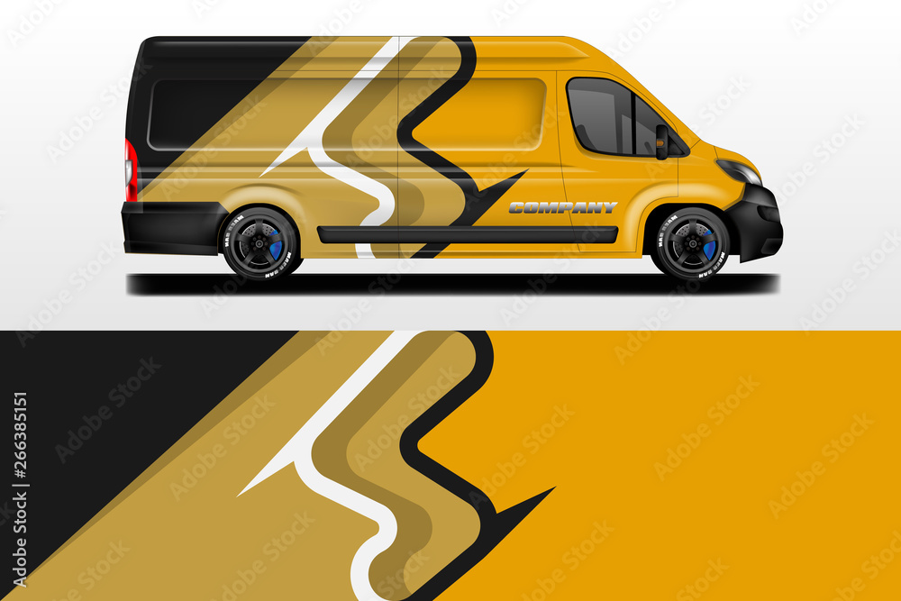 Van vector汽车包装，卡车，公共汽车，赛车，汽车服务。抽象图形背景图形