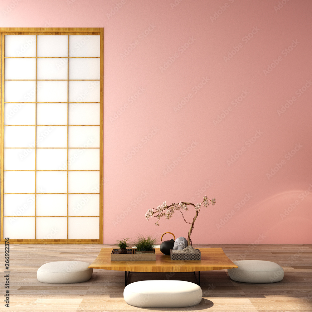 japan fashion color concept in Japanese interior style, 3d illustration, 3d rendering