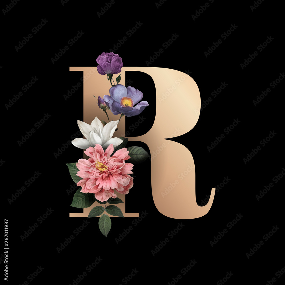 Floral letter R font
