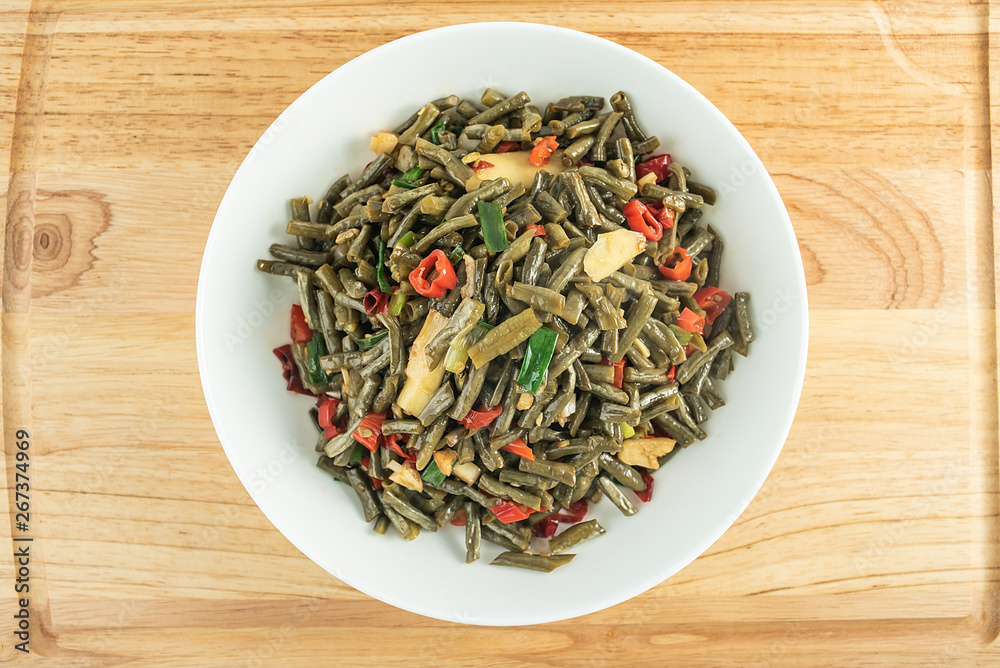 Chinese cuisine, a dish of fried sour beans